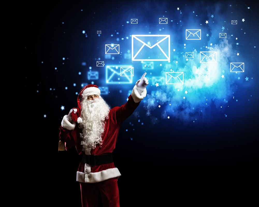 Image of Santa Claus in red costume. Communication concept